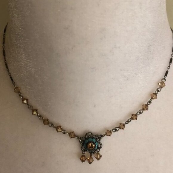 LIZ PALACIOS of San Francisco Amber Crystal Blue Vintage Necklace - Picture 3 of 16
